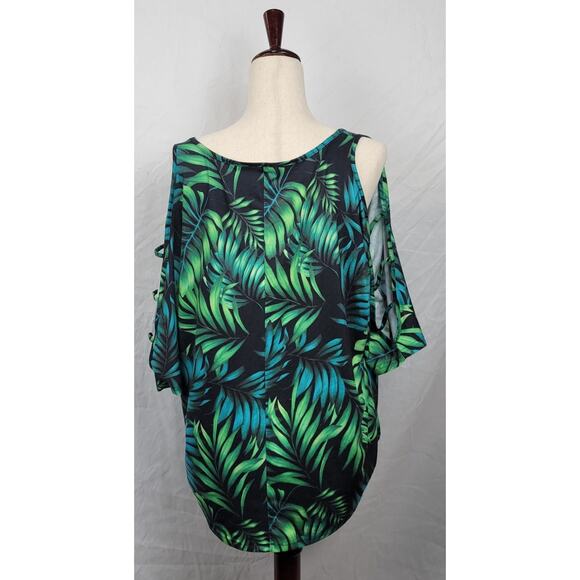 Polyester Women's XL Green, Blue, Black Leaf Blouse - Picture 3 of 6